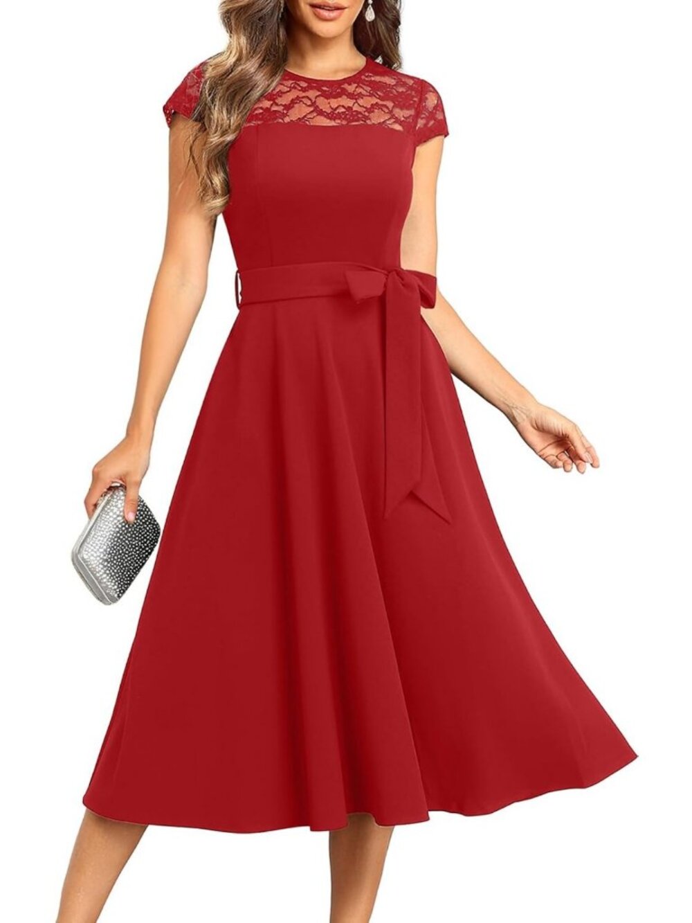 Pinup Fashion Cocktail Wedding Guest Semi Formal Party A-Line Midi Dress